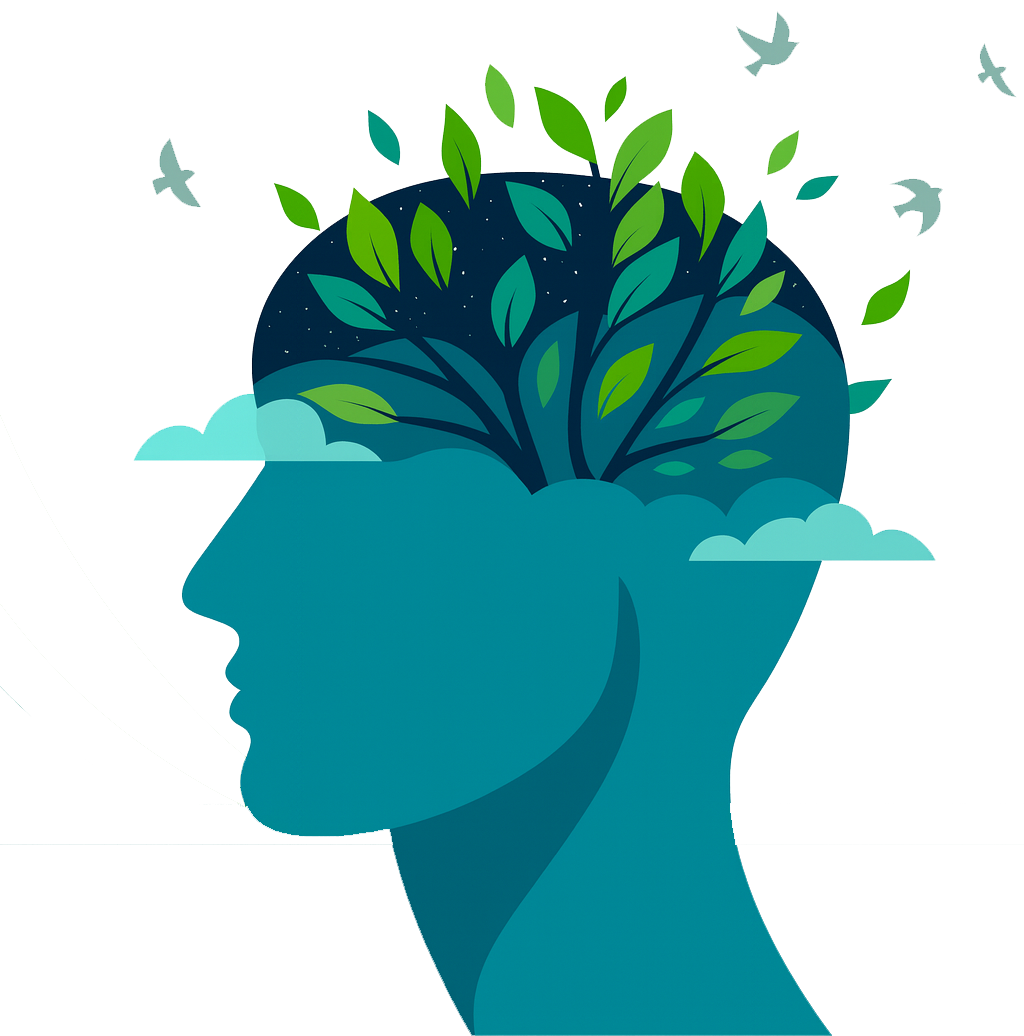 Illustration of a head with a tree growing from it, symbolizing growth and learning